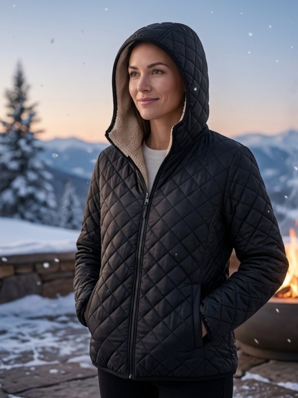 UNIQLO Women's Pile Lined Fleece Quilted Parka – Black